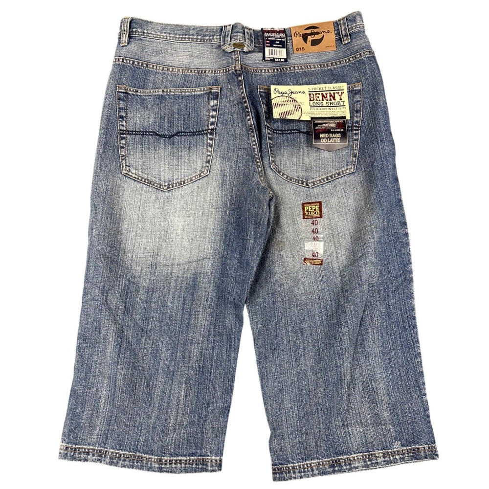 VTG Pepe Jeans London Benny Long Shorts Mens 40 Medium Wash Blue Baggy Denim NWT